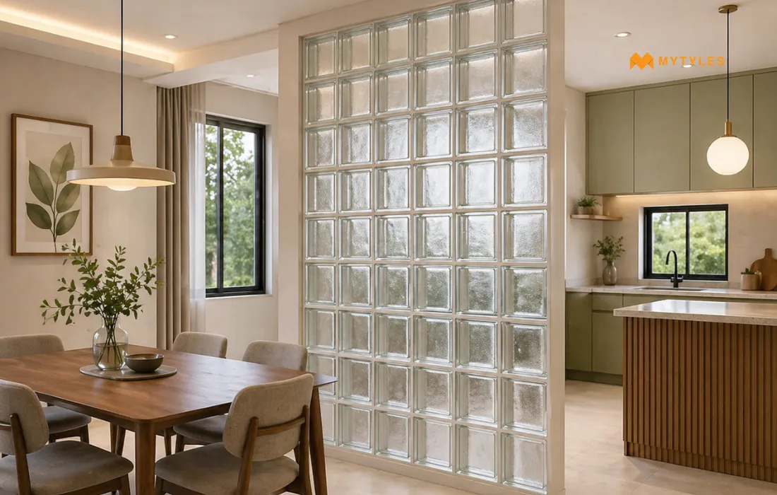 Glass Blocks partition in kitchen/ dinning room